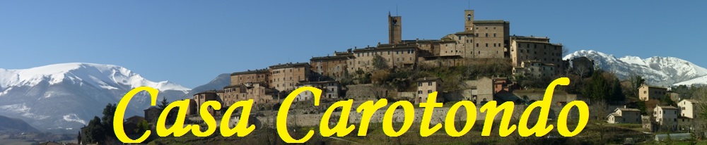 The medieval town of Sarnano, as a backdrop the Sibillini Mountains in Le Marche, Italy